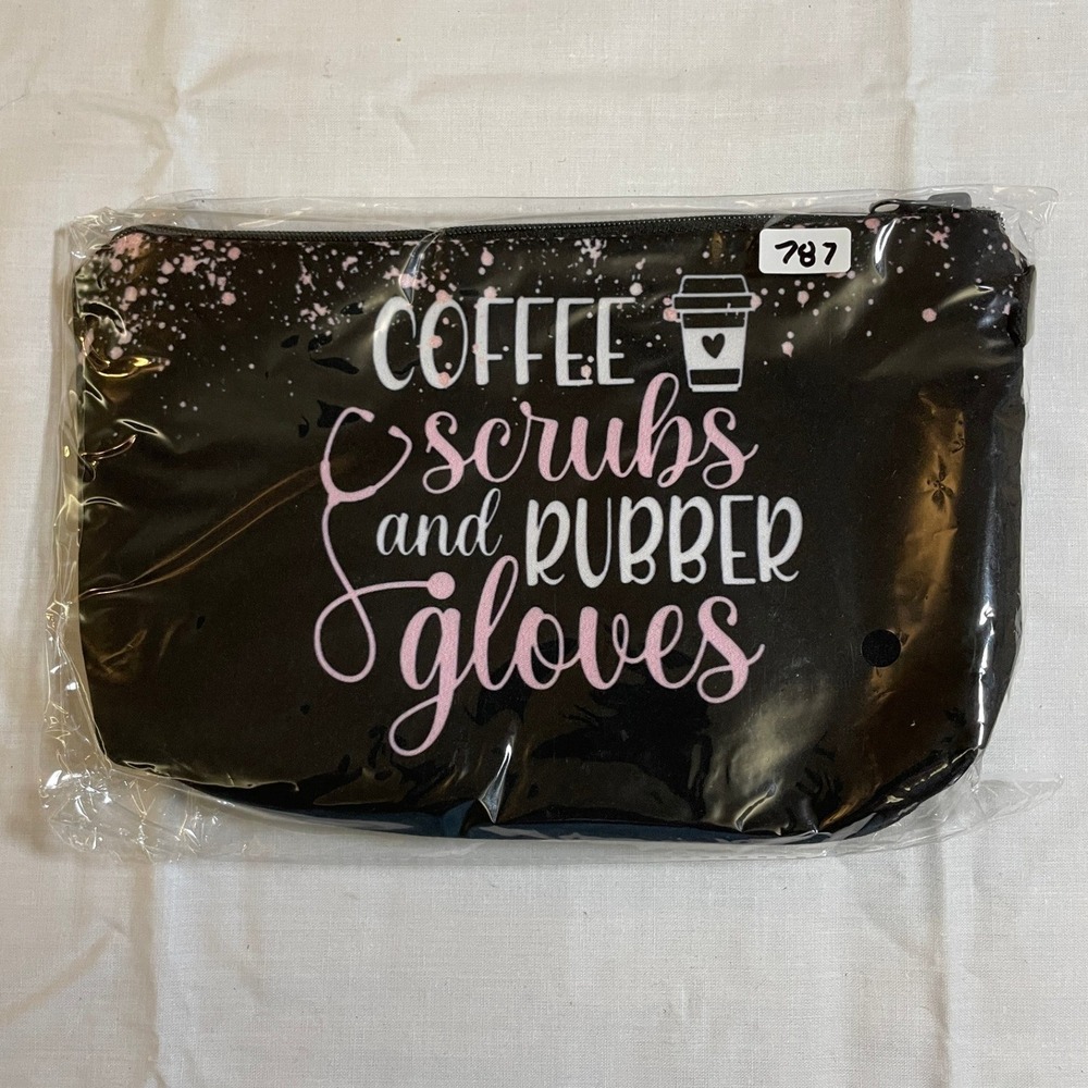 The Pouch Cosmetic Bag Womens OS Black NWT Coffee Scrubs Rubber Gloves Nurse Bag